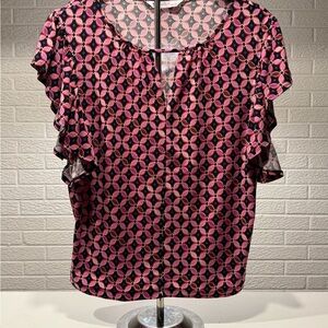 SO Pink and‎ Black Ruffled Blouse